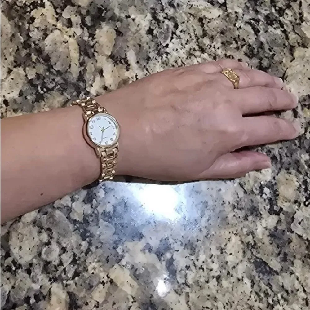 Vintage Gold Bracelet Watch Women’s Small Quartz Analog Waterproof 26mm 90s Vibe